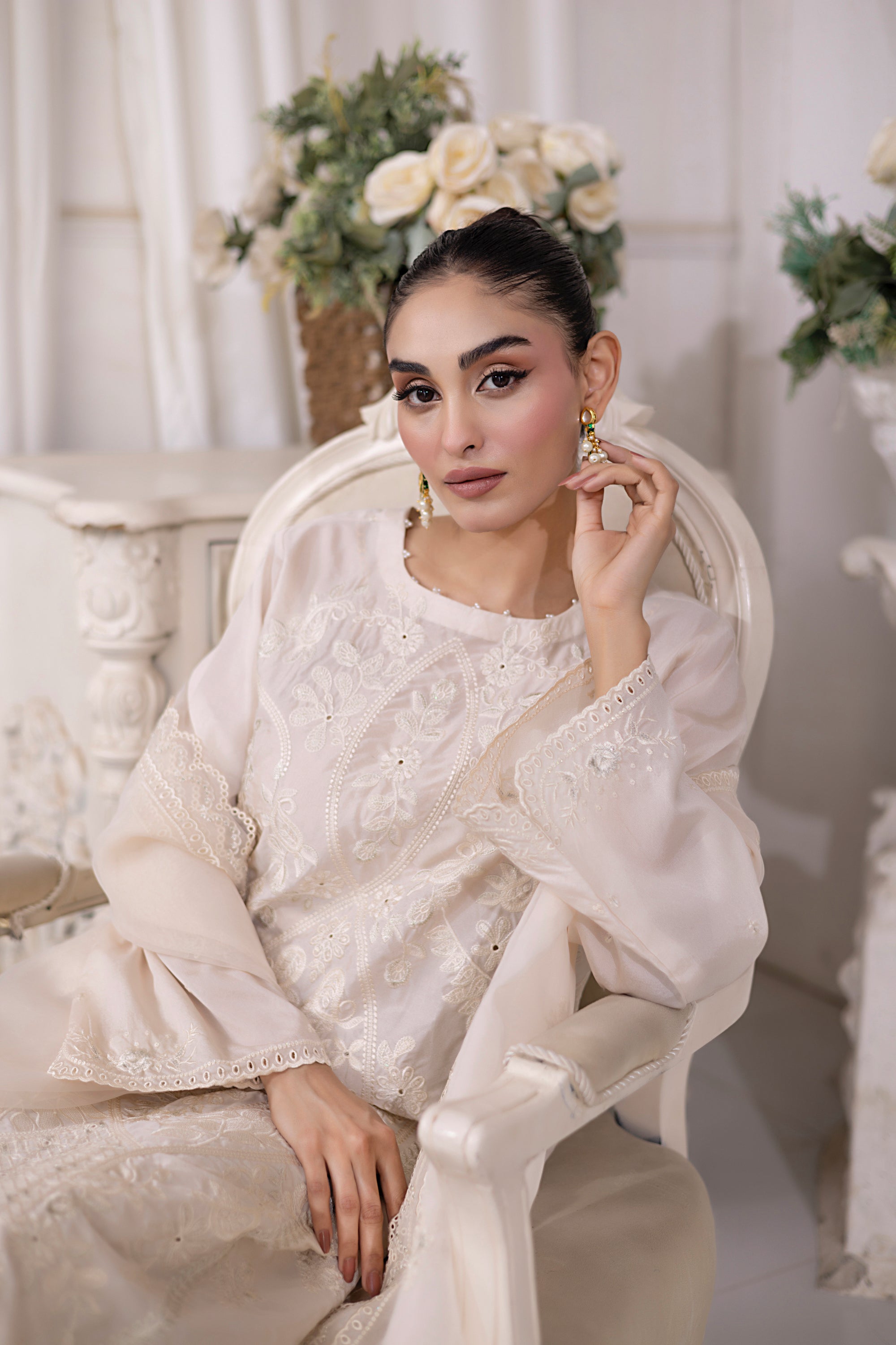 03 Piece Ready to wear Embroidered Raw Silk With Printed Polyester Chiffon Dupatta