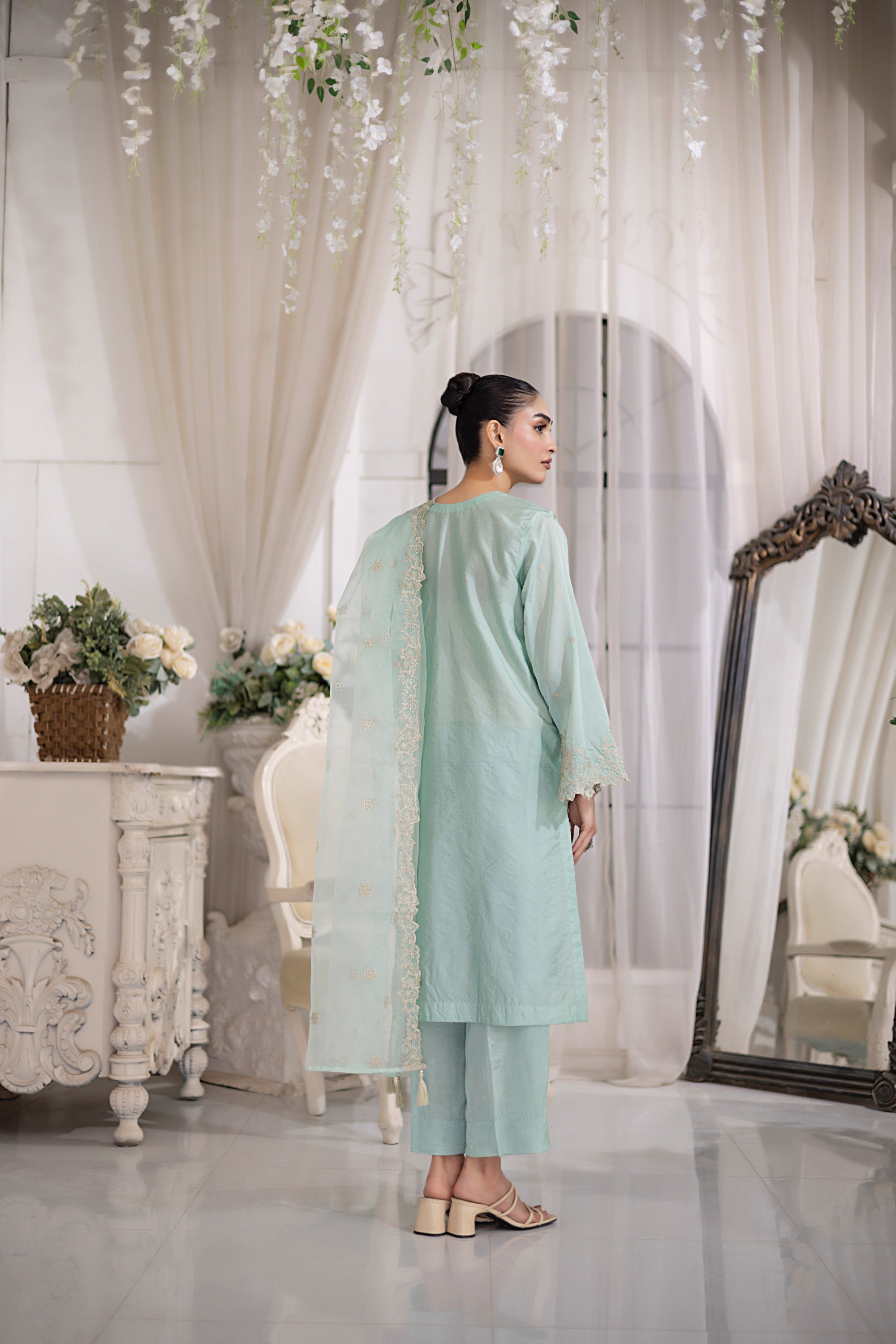 03 Piece Ready to wear Embroidered Raw Silk With Printed Polyester Chiffon Dupatta