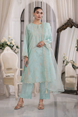 03 Piece Ready to wear Embroidered Raw Silk With Printed Polyester Chiffon Dupatta