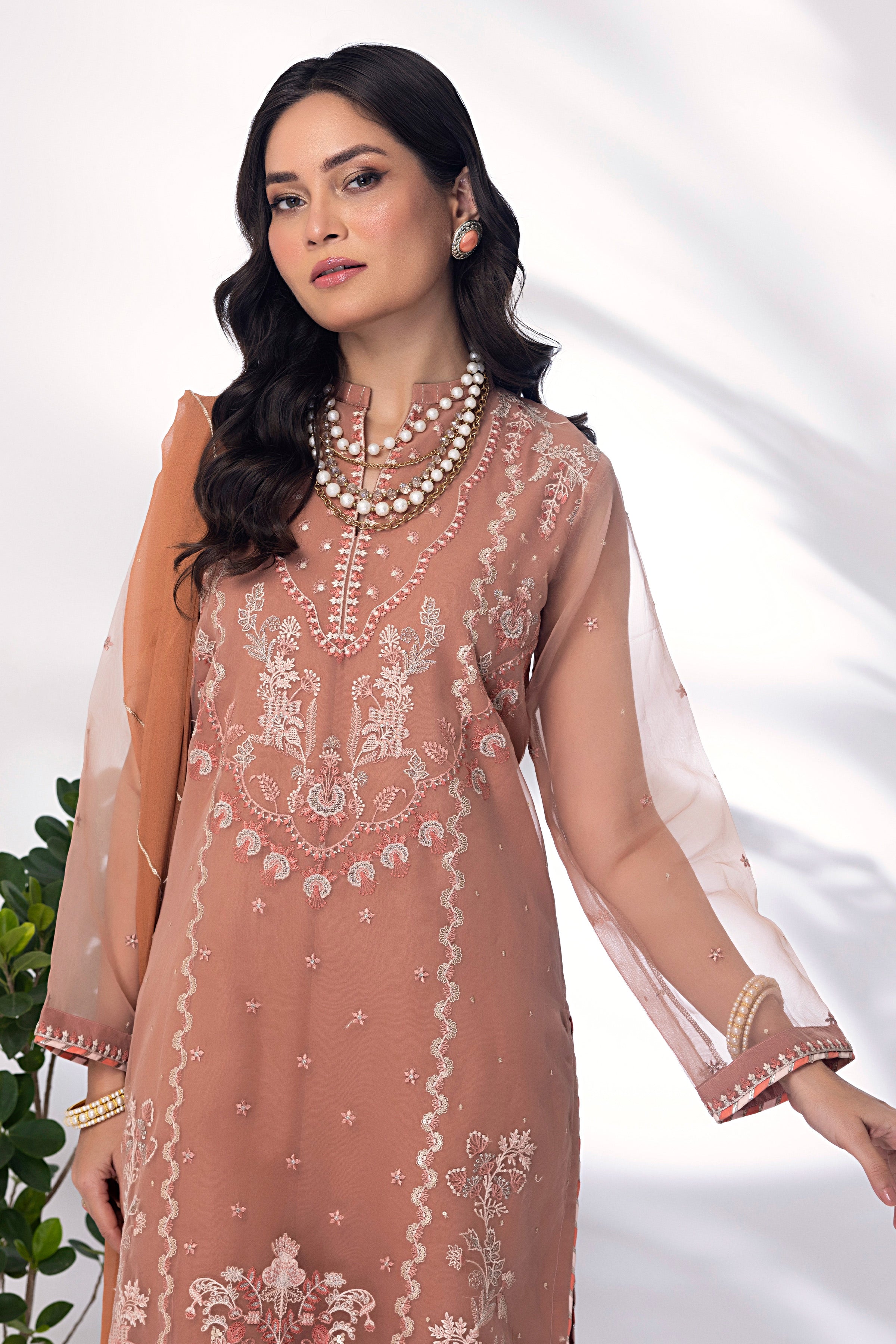 03 Piece Ready to wear  Embroidered Organza with printed chiffon dupatta