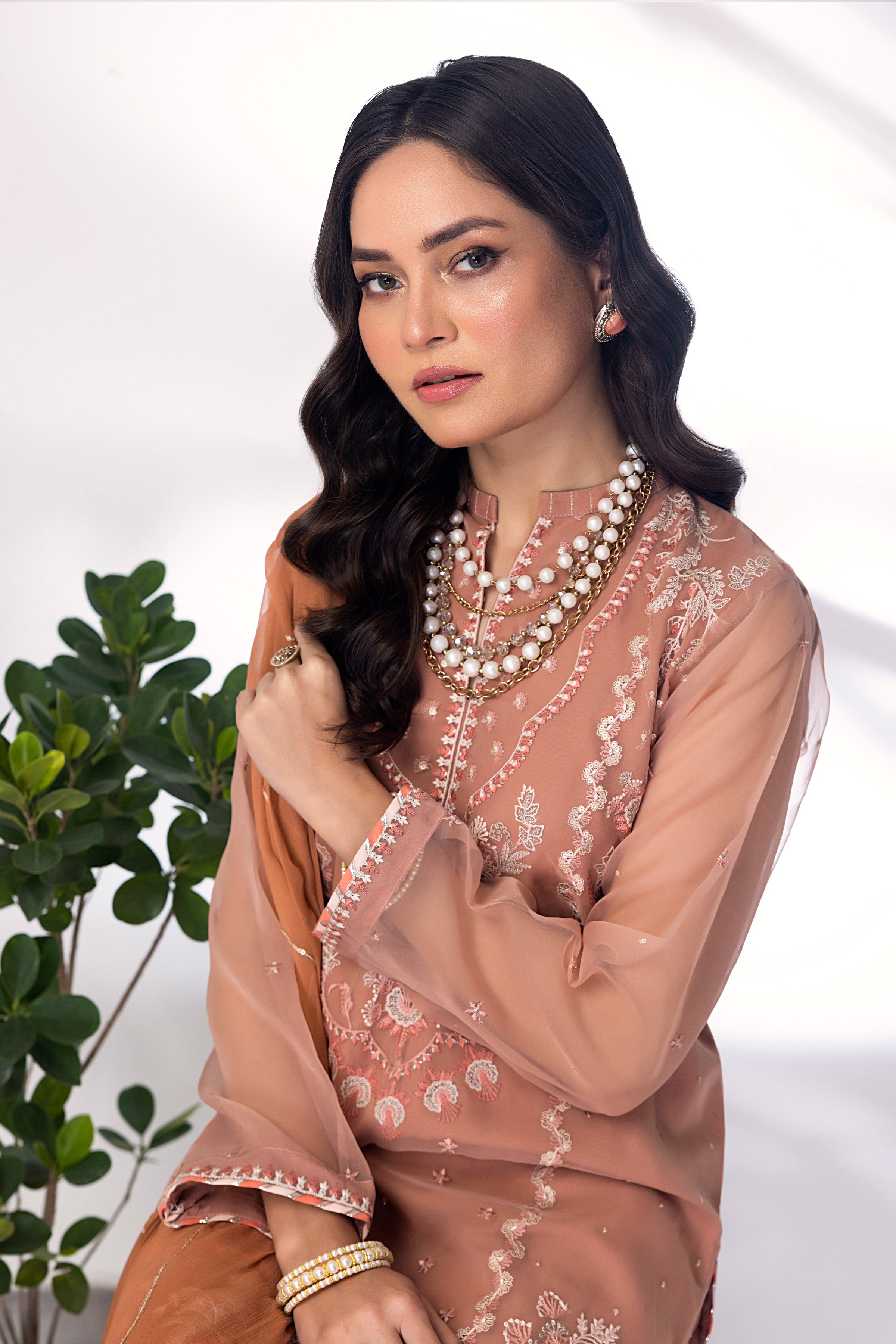 03 Piece Ready to wear  Embroidered Organza with printed chiffon dupatta