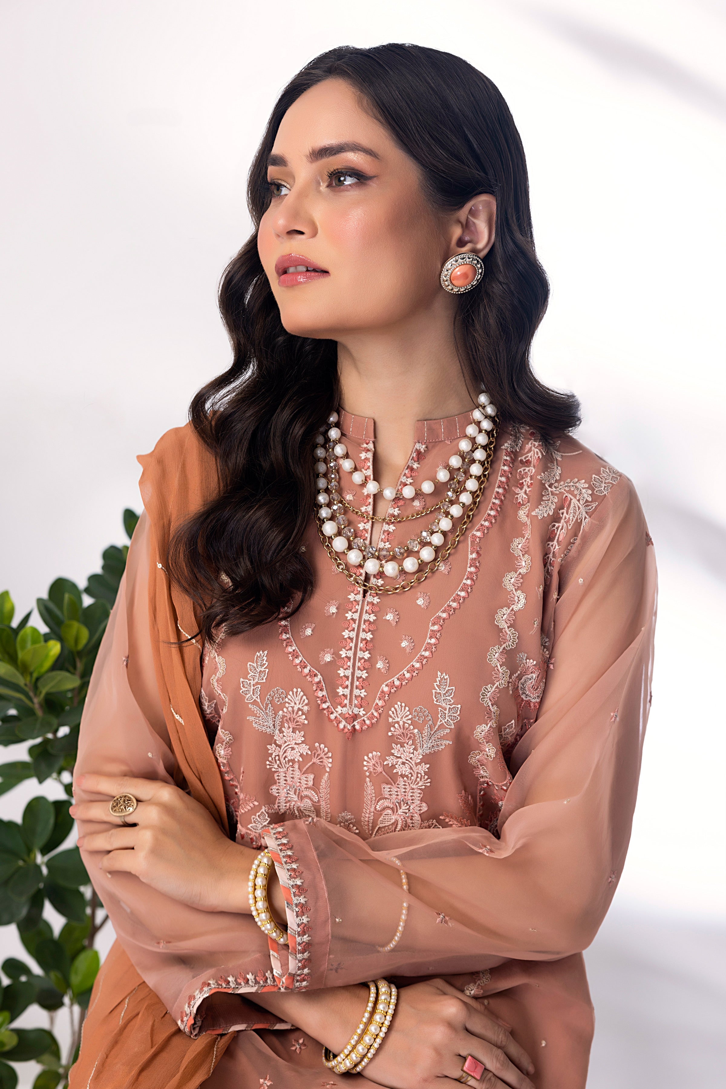 03 Piece Ready to wear  Embroidered Organza with printed chiffon dupatta