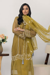 03 Piece Ready to wear Embroidered  Khaddi net with Organza dupatta