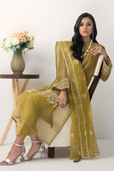 03 Piece Ready to wear Embroidered  Khaddi net with Organza dupatta