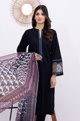 03 Piece Ready to wear  dyed Embroidered with printed dupatta