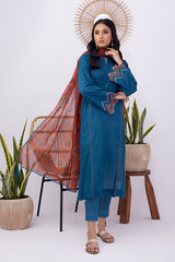 03 Piece Ready to wear  dyed Embroidered with printed dupatta