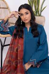 03 Piece Ready to wear  dyed Embroidered with printed dupatta