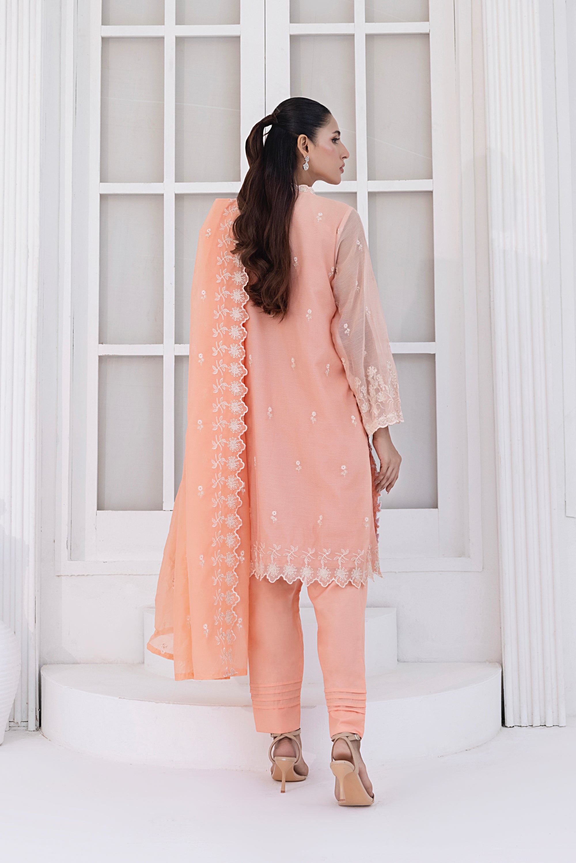 03 Piece Ready To Wear Embroidered Khaddi Net With Embroidered Fancy Net Dupatta