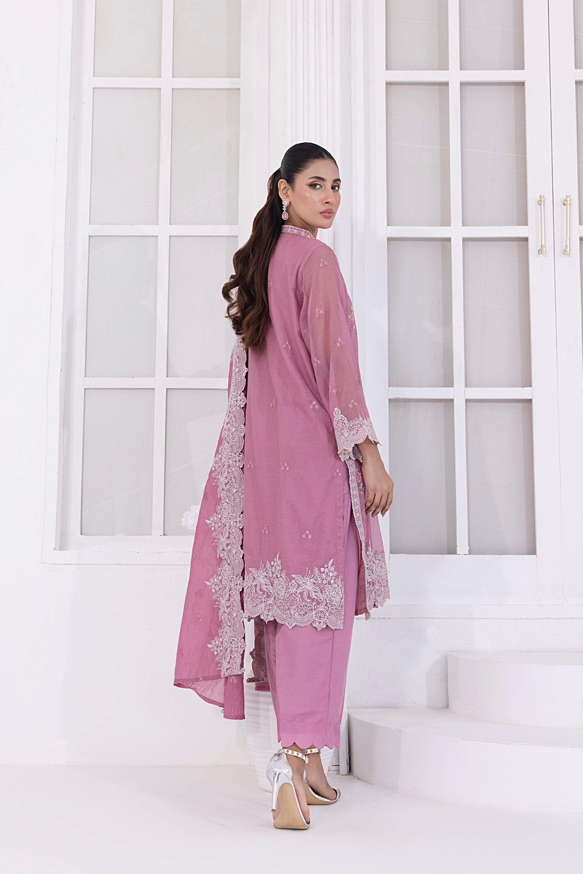 03 Piece Ready To Wear Embroidered Khaddi Net With Embroidered Fancy Net Dupatta