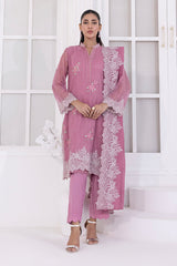 03 Piece Ready To Wear Embroidered Khaddi Net With Embroidered Fancy Net Dupatta