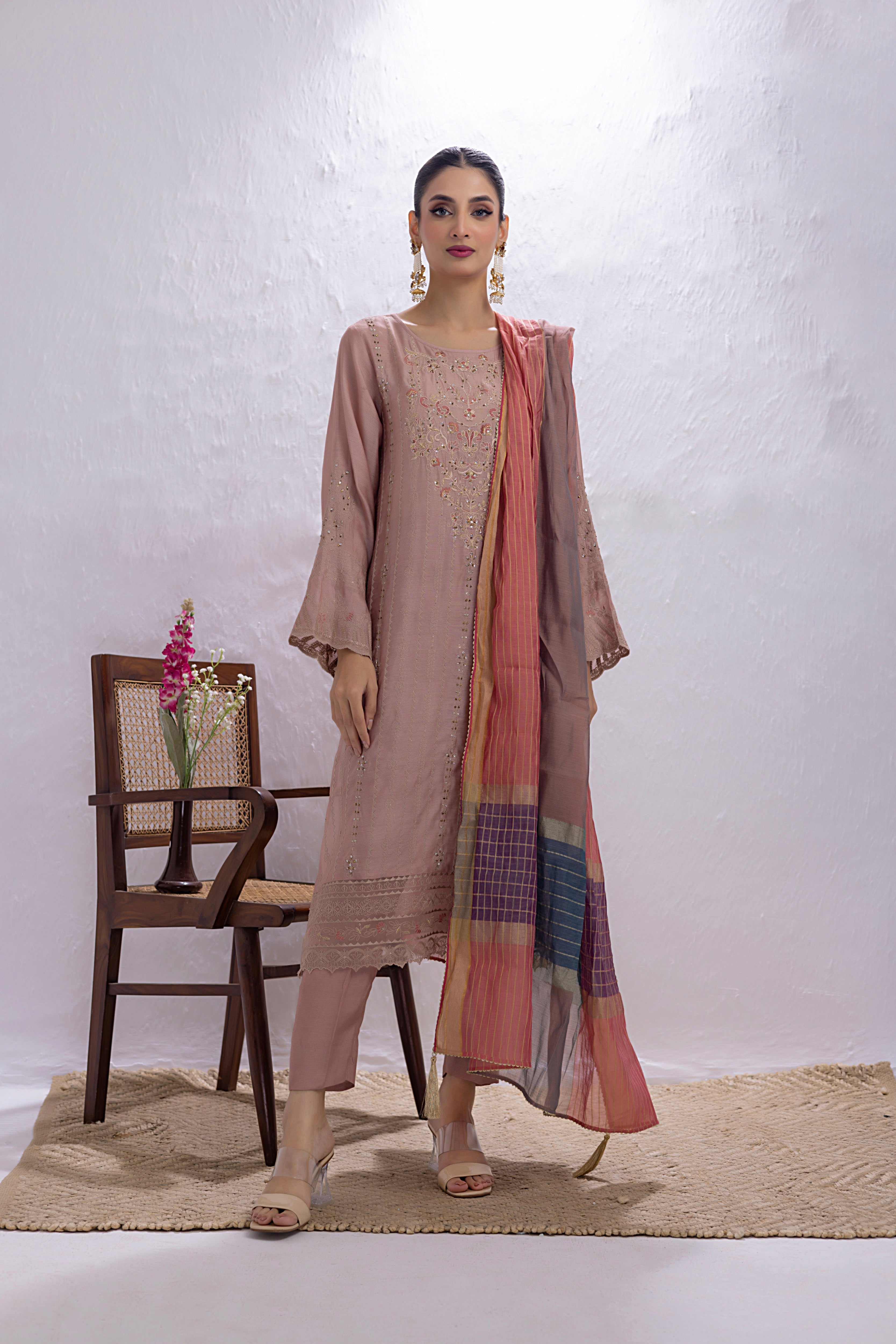 03 Piece Ready to wear  Embroidered Luxury Pret