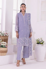 03 Piece Ready To Wear Embroidered Khaddi Net With Embroidered Fancy Net Dupatta