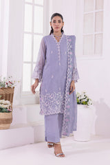 03 Piece Ready To Wear Embroidered Khaddi Net With Embroidered Fancy Net Dupatta