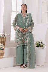 03 Piece Ready To Wear Embroidered Khaddi Net With Embroidered Fancy Net Dupatta