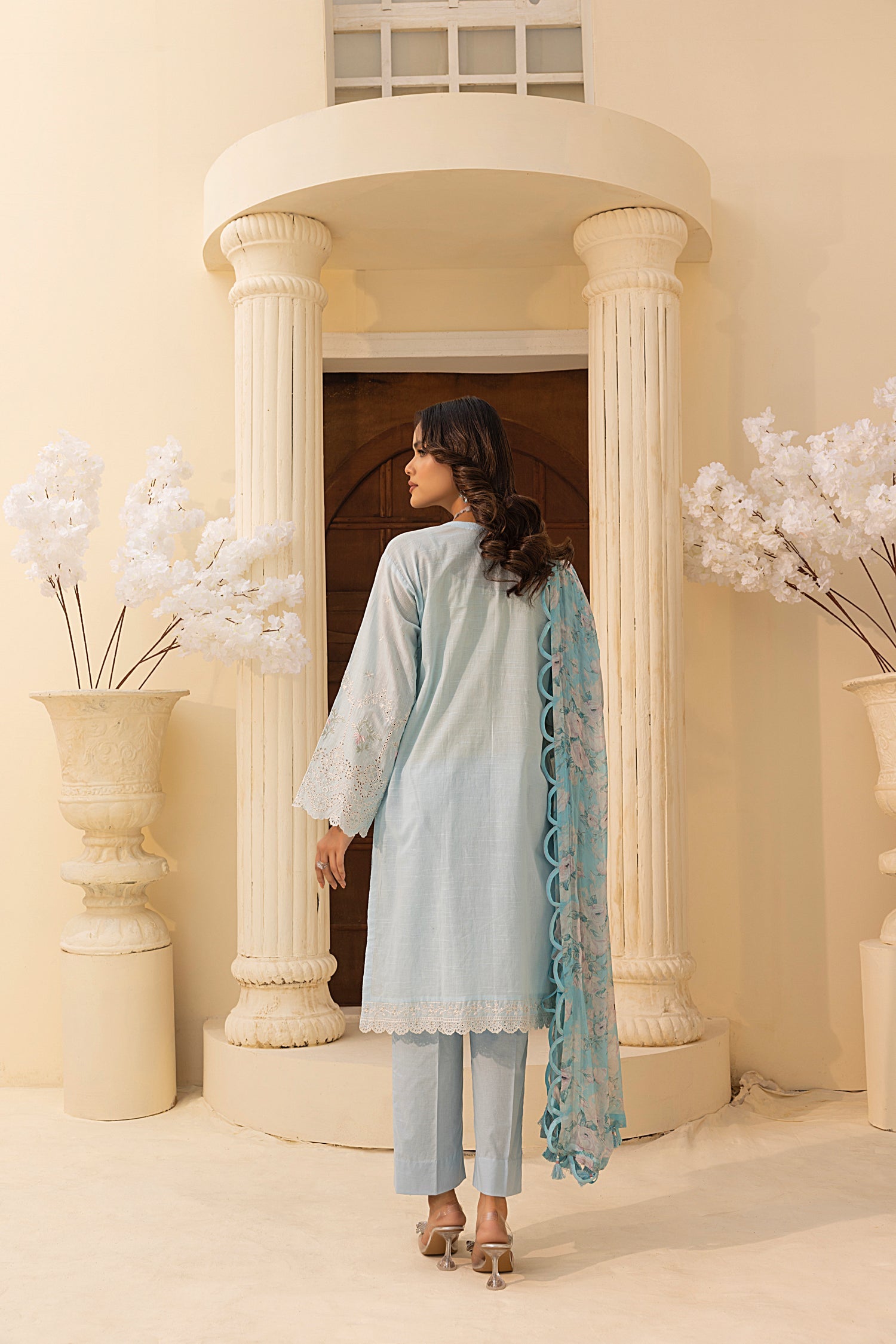 03 Piece Stitched Embroidered with Printed Chiffon Dupatta