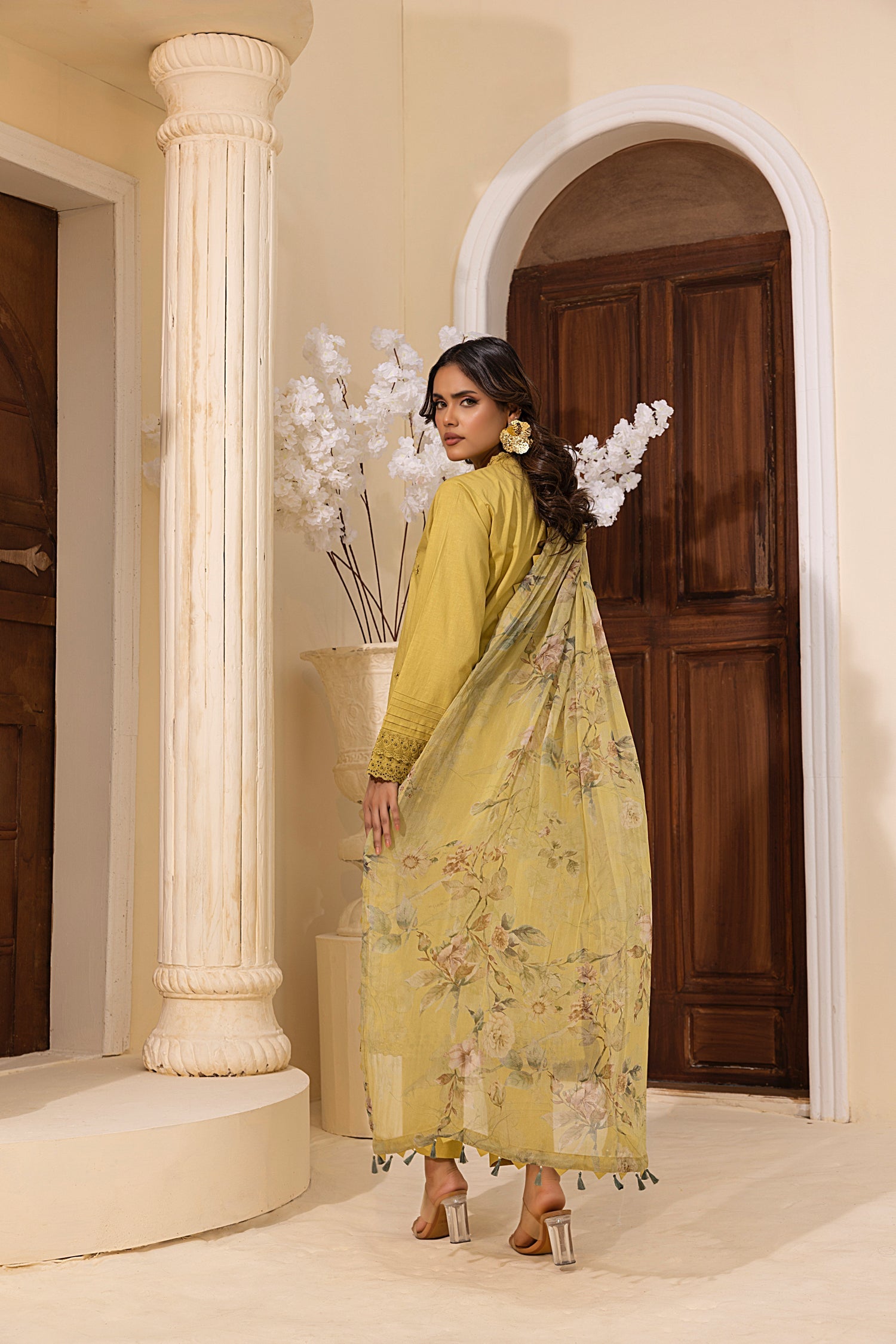 03 Piece Stitched Embroidered with Printed Chiffon Dupatta