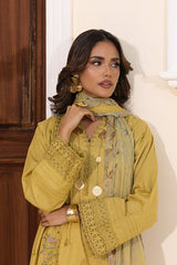 03 Piece Stitched Embroidered with Printed Chiffon Dupatta