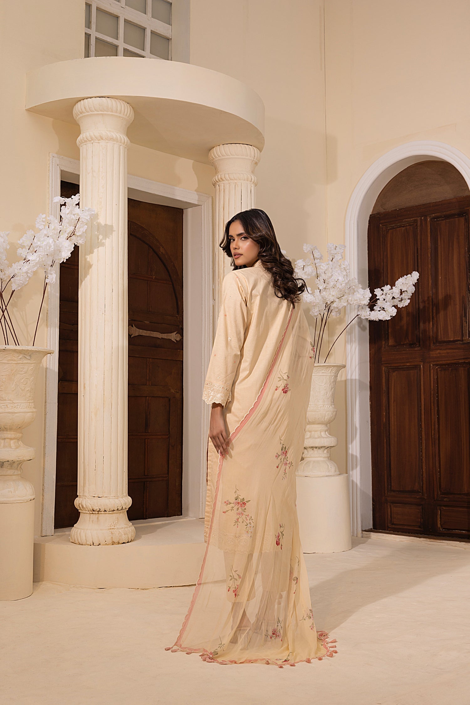 03 Piece Stitched Embroidered with Printed Chiffon Dupatta