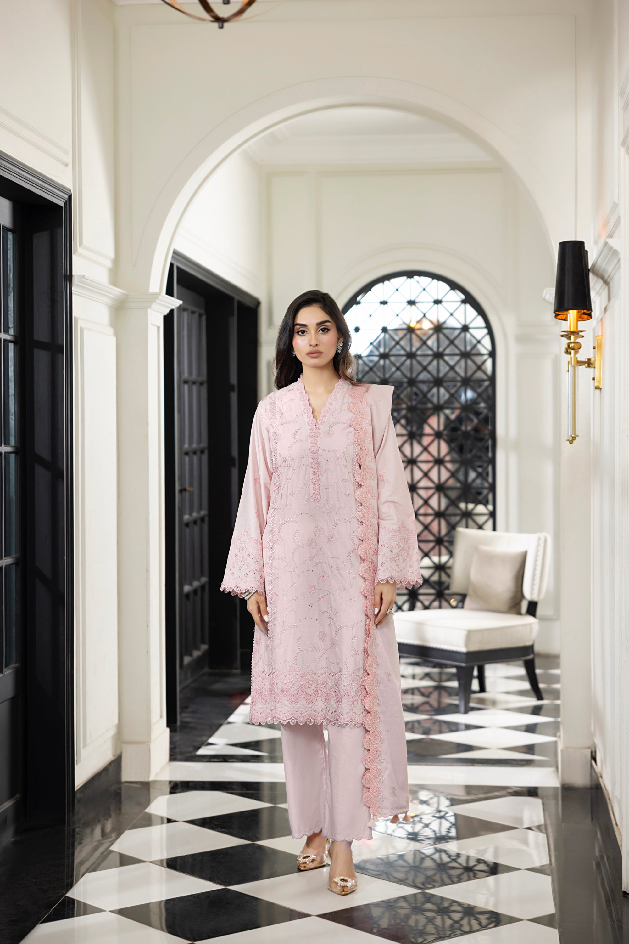 03 Piece Stitched Embroidered With Embroidered Lawn Dupatta