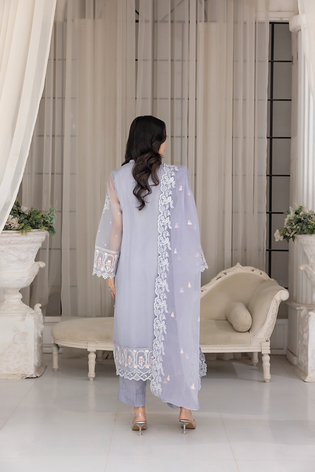 03 Piece Ready to wear Embroidered Organza