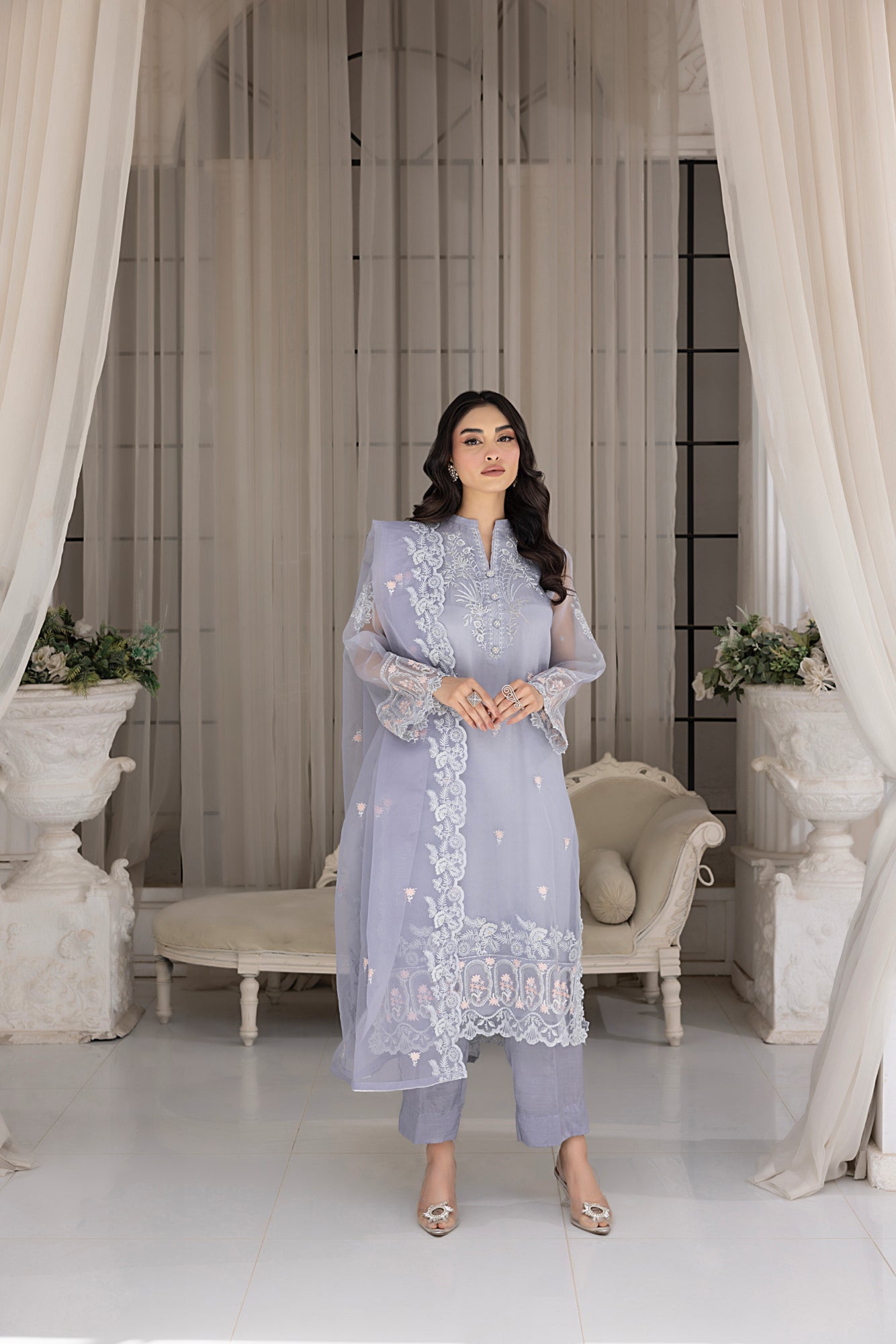 03 Piece Ready to wear Embroidered Organza