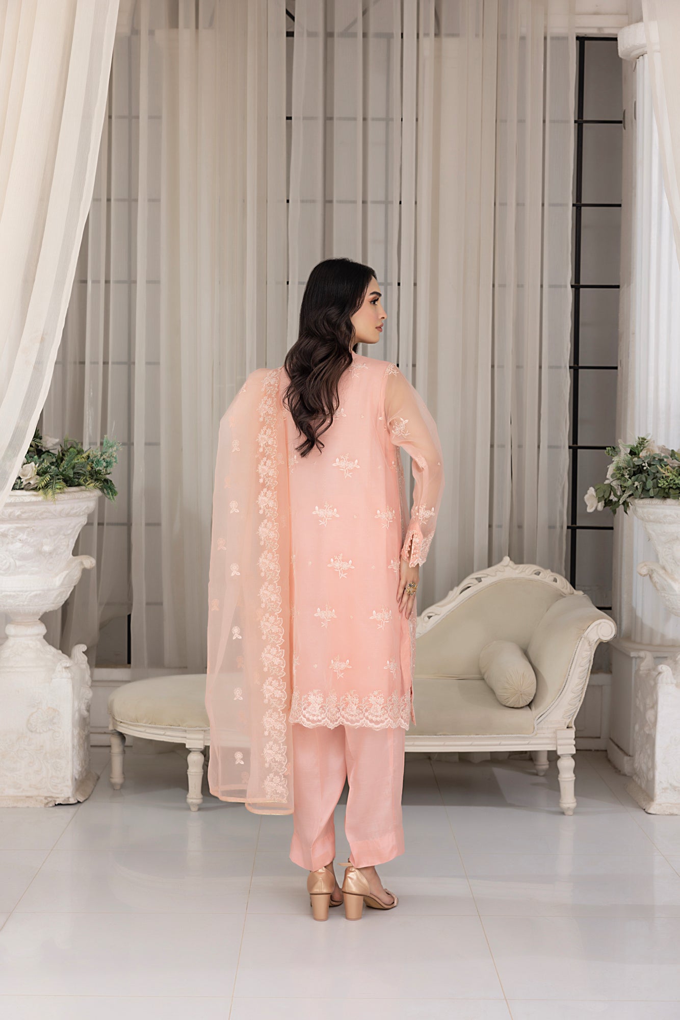 03 Piece Ready to wear Embroidered Organza