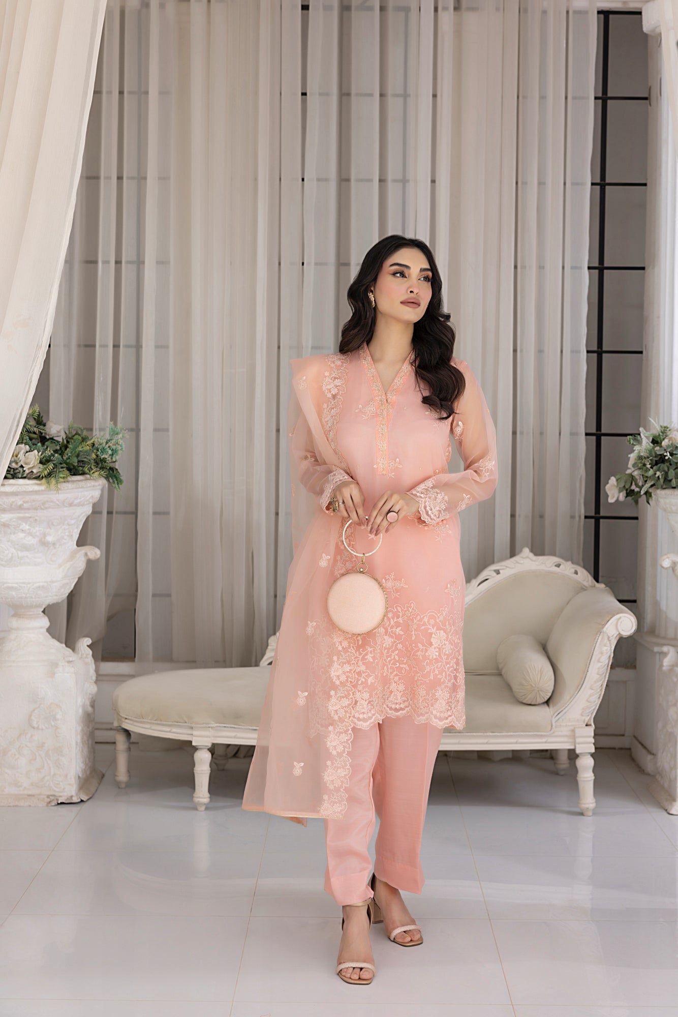 03 Piece Ready to wear Embroidered Organza