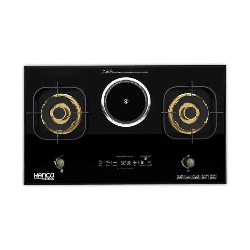 HANCO Cooktops Electric + Gas -HIRC-131 Auto Ignition 100% Imported Latest Model 2 Brass Burners with Electric Ceramic Cooker Brand Warranty
