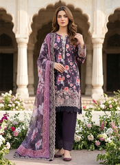 03 Piece Stitched Embroidered with cutwork embroidered chiffon dupatta