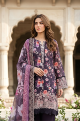 03 Piece Unstitched Embroidered with cutwork embroidered chiffon dupatta - Design 22