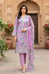 03 Piece Unstitched Embroidered with cutwork embroidered chiffon dupatta - Design 23