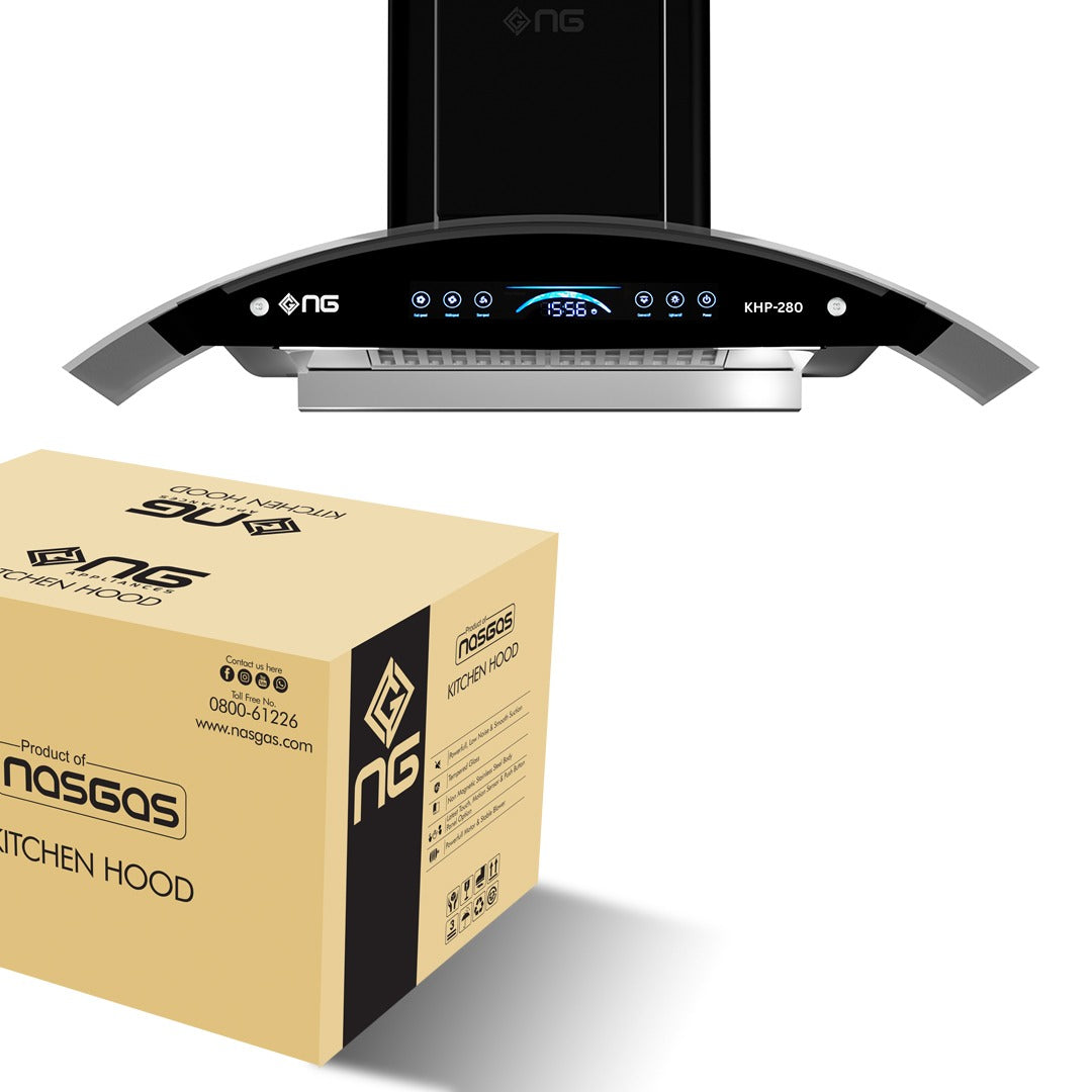 Nasgas Kitchen Hood KHD-280 Touch Panel Front & top 5mm Tempered Glass  1 Year Brand Warranty