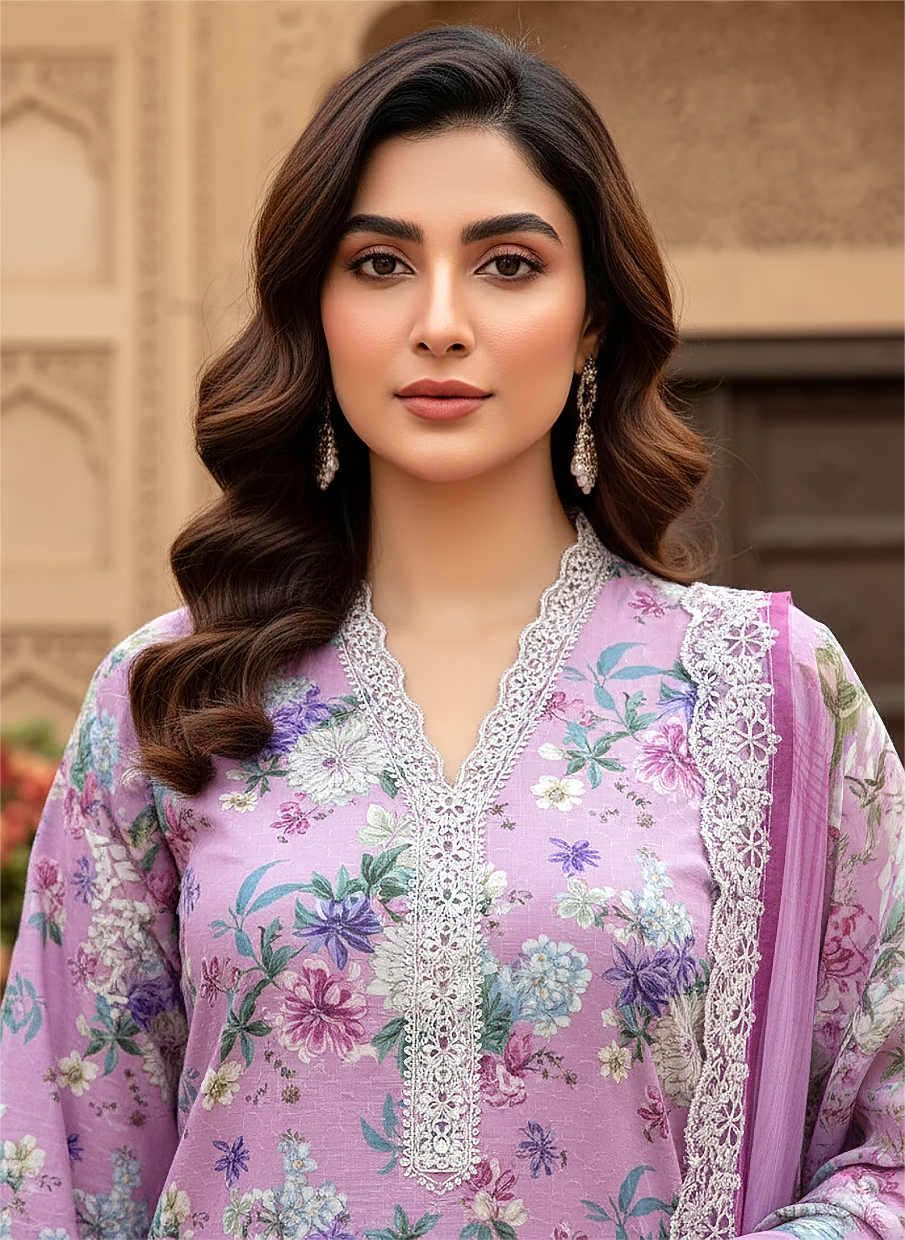03 Piece Stitched Embroidered with cutwork embroidered chiffon dupatta