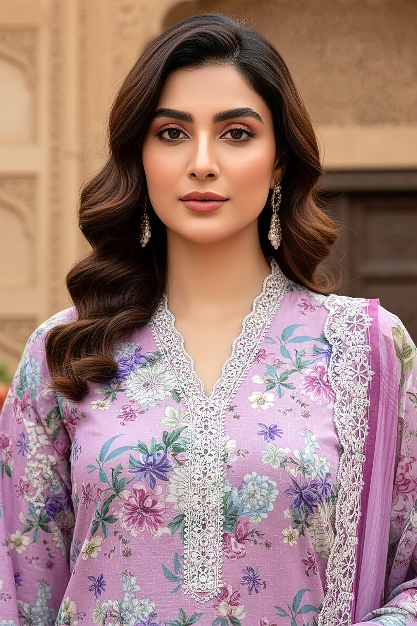 03 Piece Unstitched Embroidered with cutwork embroidered chiffon dupatta - Design 23