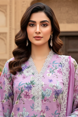 03 Piece Unstitched Embroidered with cutwork embroidered chiffon dupatta - Design 23