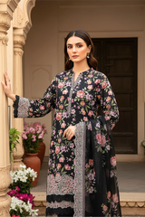 03 Piece Unstitched Embroidered with cutwork embroidered chiffon dupatta - Design 21