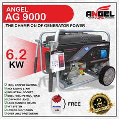 Angel Generator Euro5 AG9000 8.2 KVA 6600Watt 6.6 KW) Low Noice Alternator: 100% COPPER Volt Meter: DIGITAL  1 Year Brand Warranty