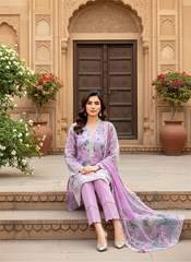 03 Piece Stitched Embroidered with cutwork embroidered chiffon dupatta
