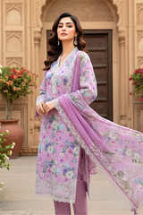 03 Piece Unstitched Embroidered with cutwork embroidered chiffon dupatta - Design 23