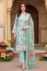 03 Piece Unstitched Embroidered with cutwork embroidered chiffon dupatta - Design 24