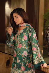 03 Piece Unstitched Embroidered With Printed Chiffon Dupatta Komal Lawn - Design 2