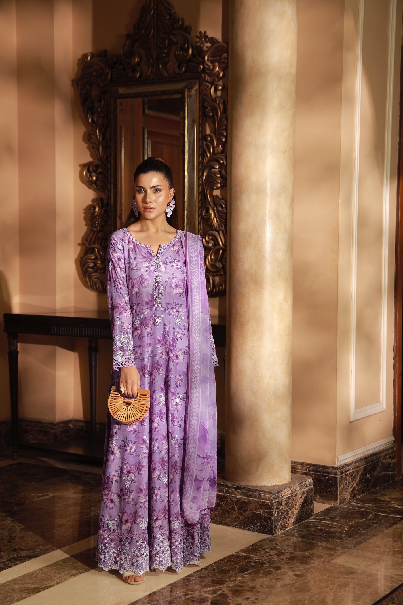 03 Piece Unstitched Embroidered With Printed Chiffon Dupatta Komal Lawn - Design 1