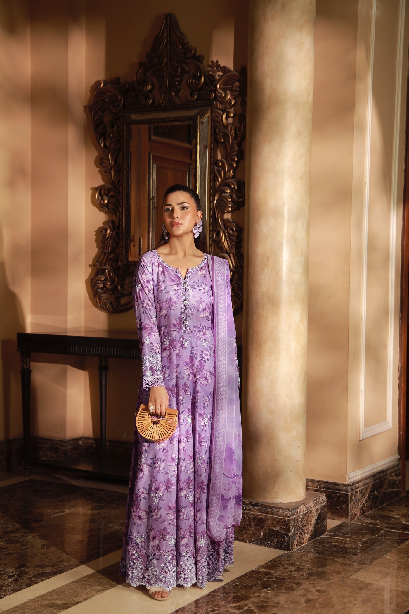 03 Piece Unstitched Embroidered With Printed Chiffon Dupatta Komal Lawn - Design 1