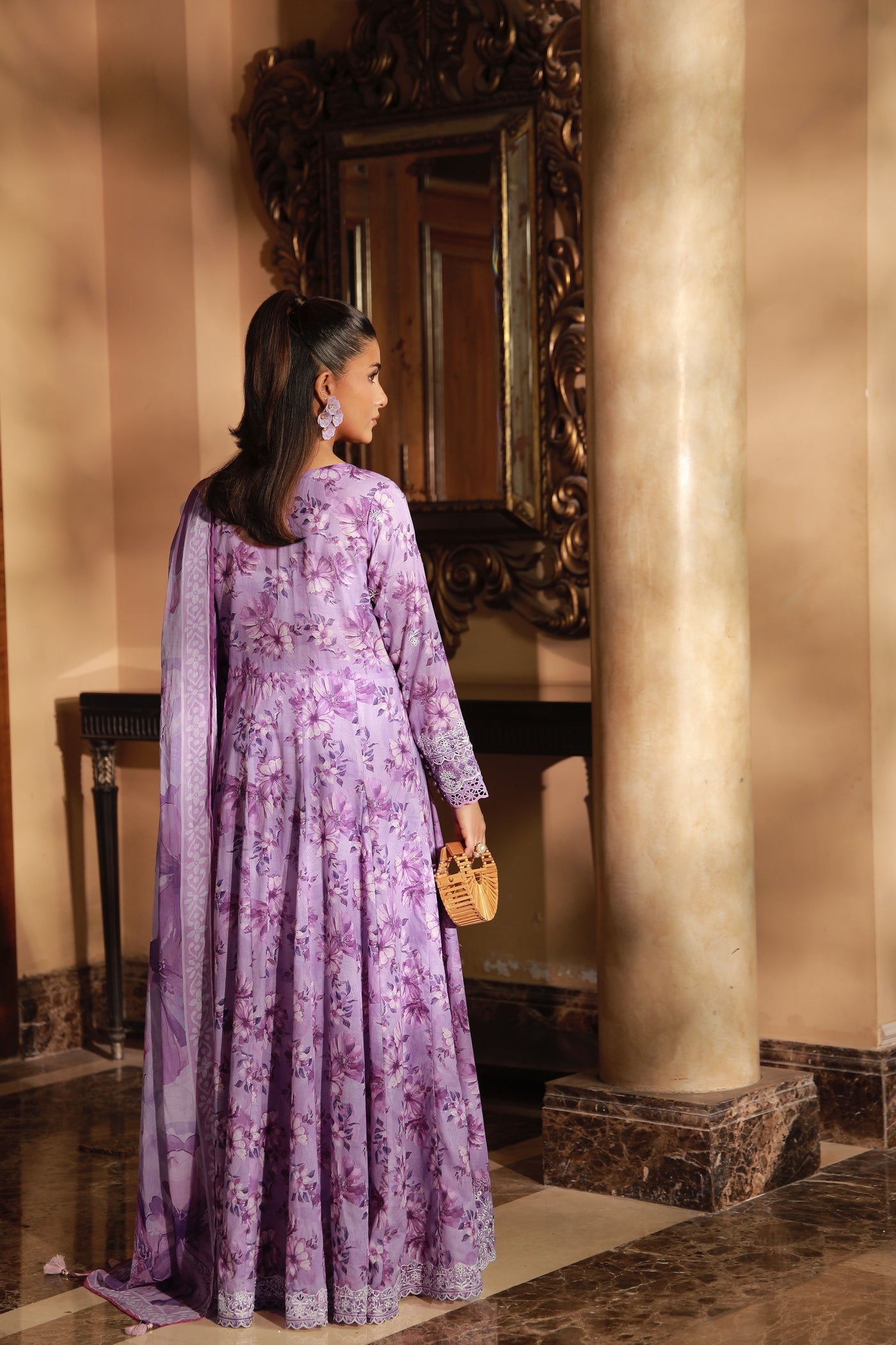 03 Piece Unstitched Embroidered With Printed Chiffon Dupatta Komal Lawn - Design 1