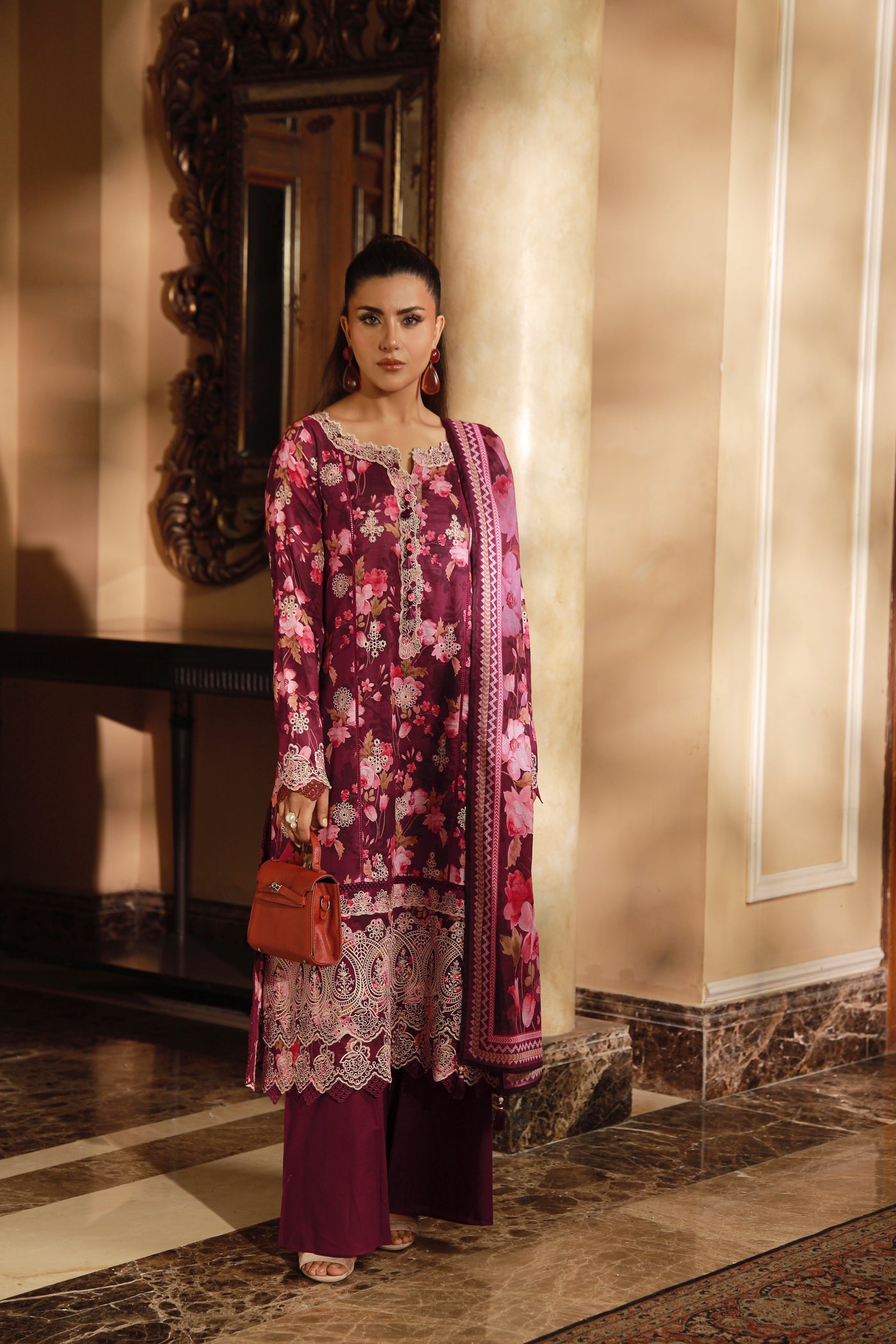 03 Piece Unstitched Embroidered With Printed Lawn Dupatta Komal Lawn - Design 30