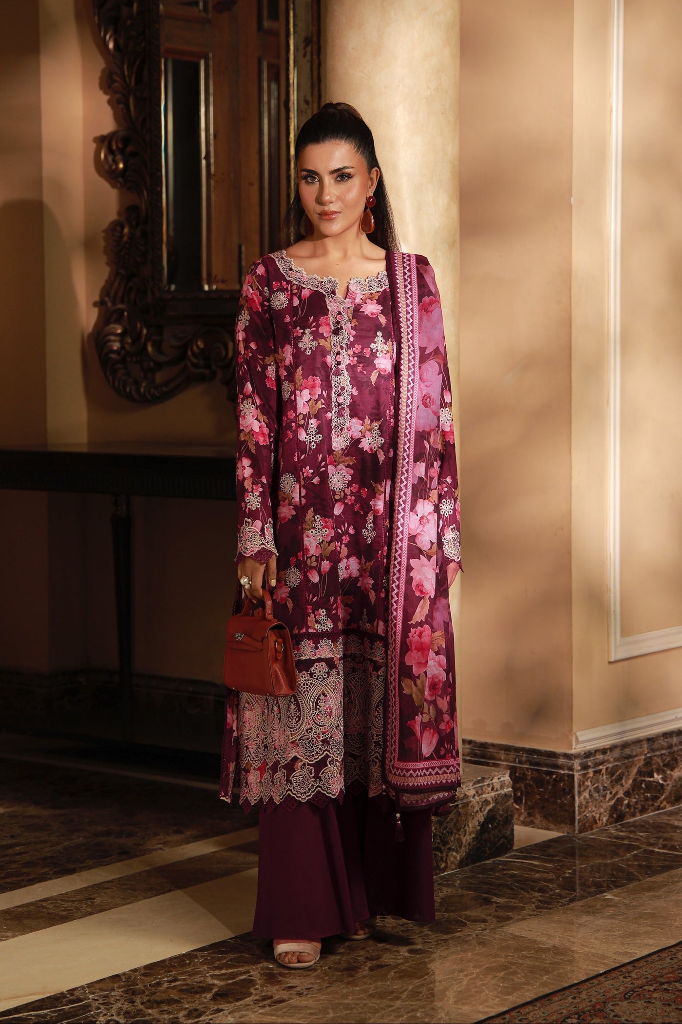 03 Piece Unstitched Embroidered With Printed Lawn Dupatta Komal Lawn - Design 30