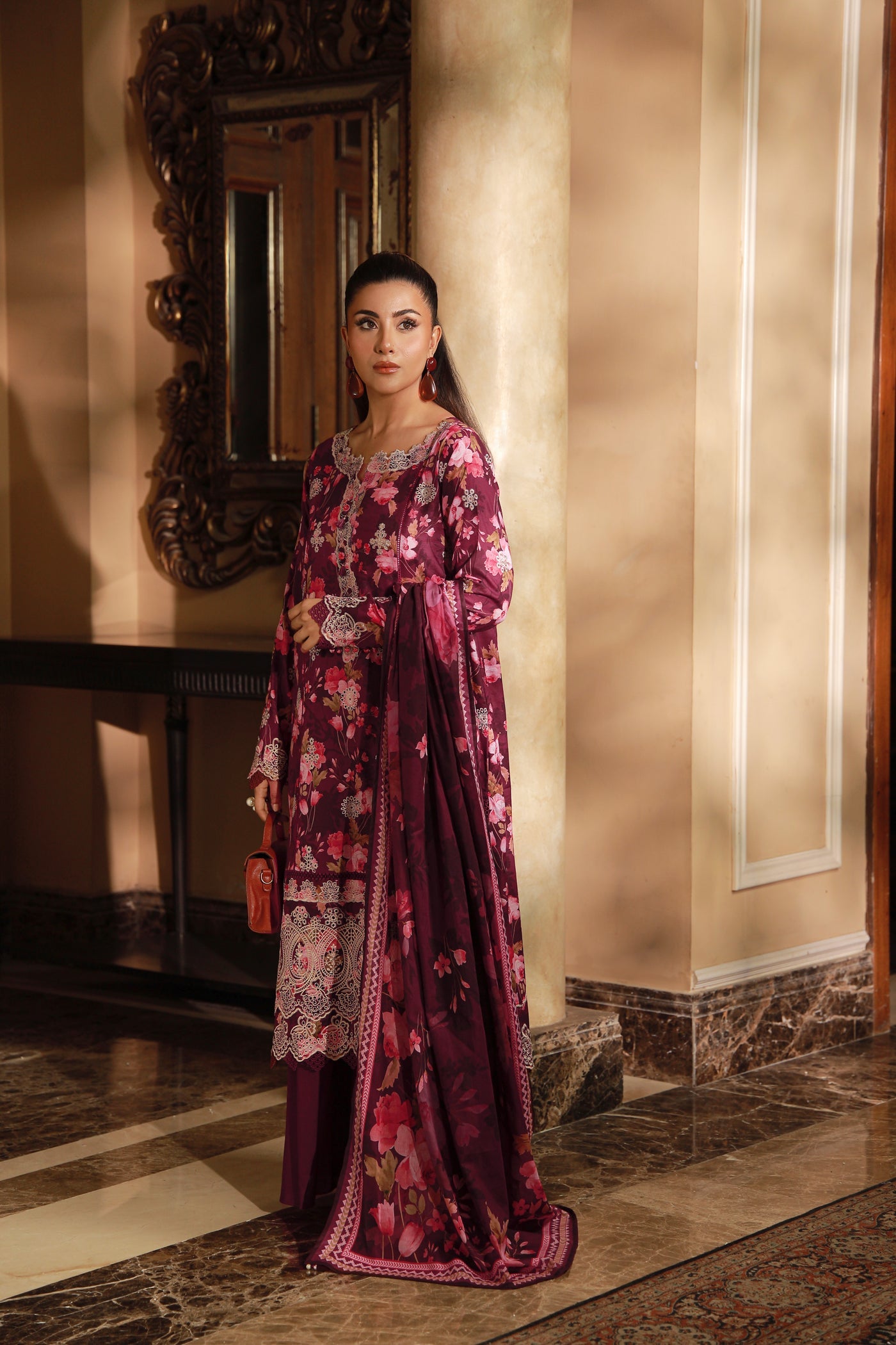 03 Piece Unstitched Embroidered With Printed Lawn Dupatta Komal Lawn - Design 30