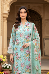 03 Piece Unstitched Embroidered with cutwork embroidered chiffon dupatta - Design 24