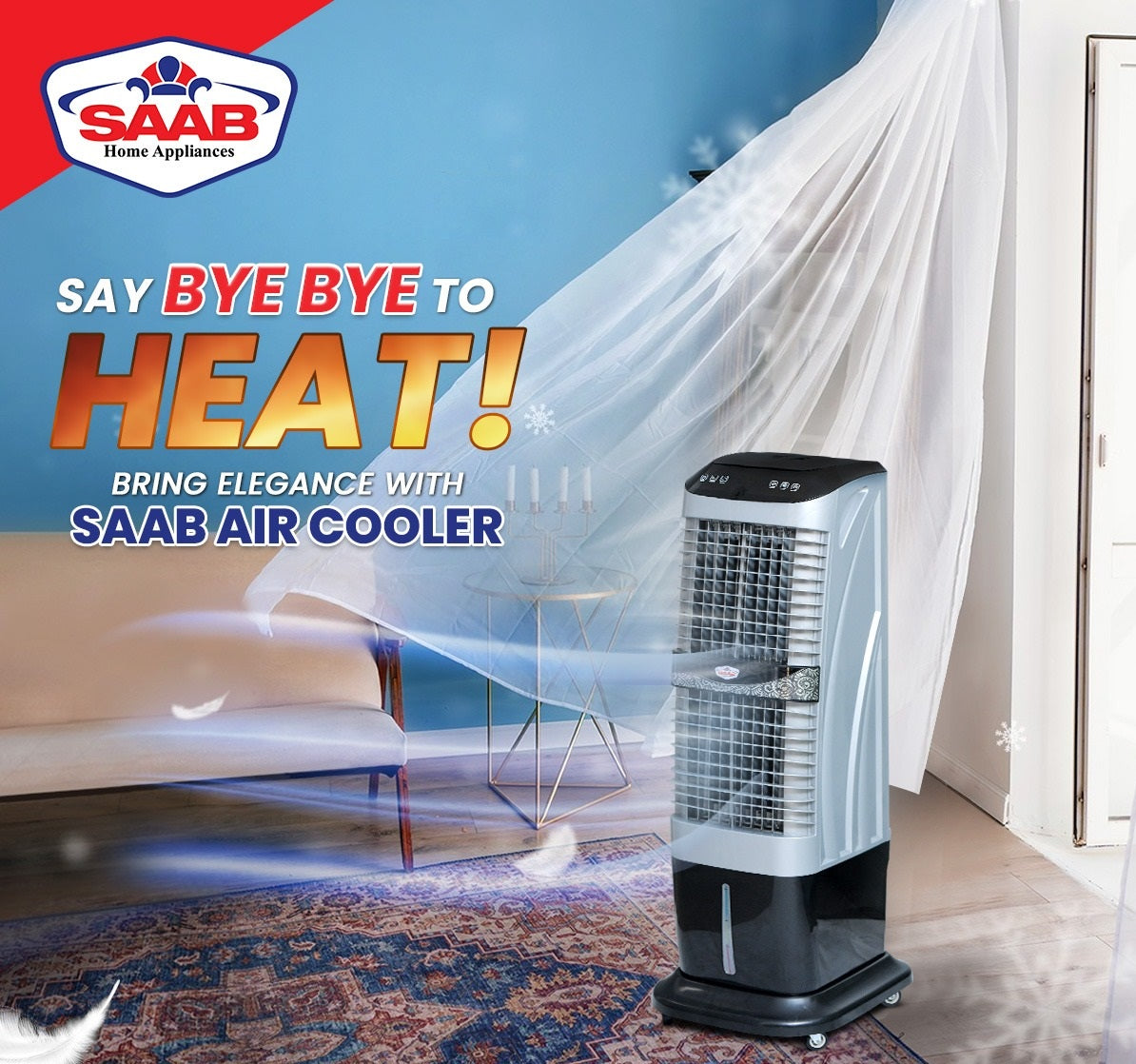 Saab Effiel Evaporative Air Room Cooler 99.9% Copper Motor Winding, - 2023 1 Year Brand Warranty