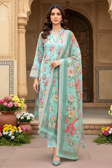 03 Piece Unstitched Embroidered with cutwork embroidered chiffon dupatta - Design 24